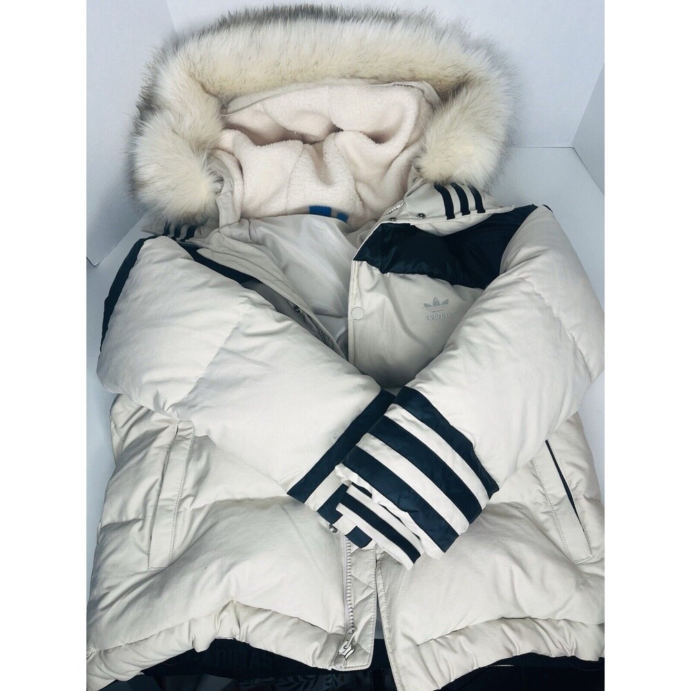 Adidas Originals Block Padded  Down Winter Jacket Faux Fur Trim Small VHTF